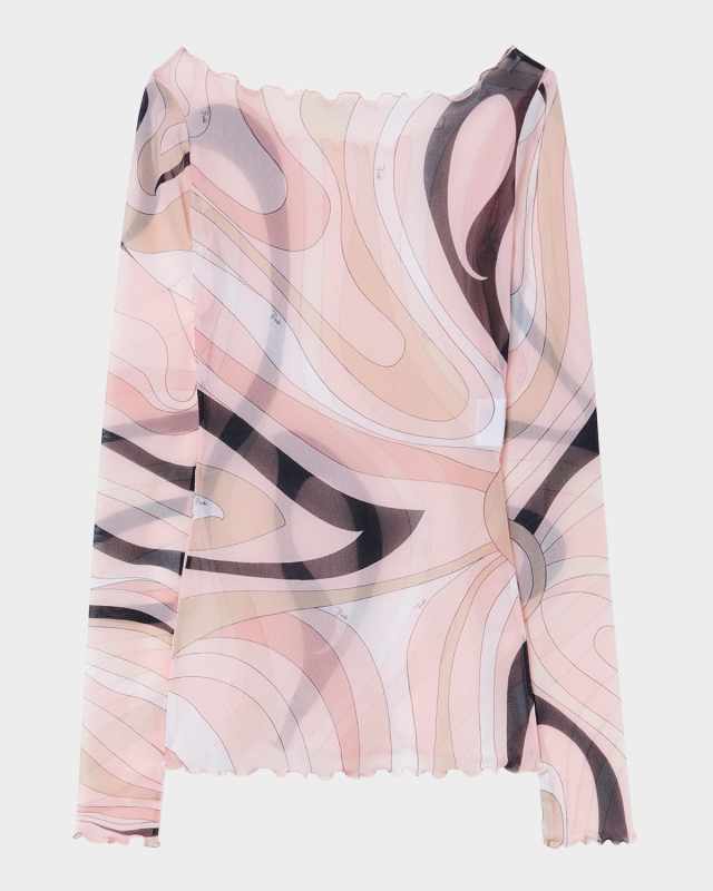 Boat-Neck Marmo-Print Mesh T-Shirt